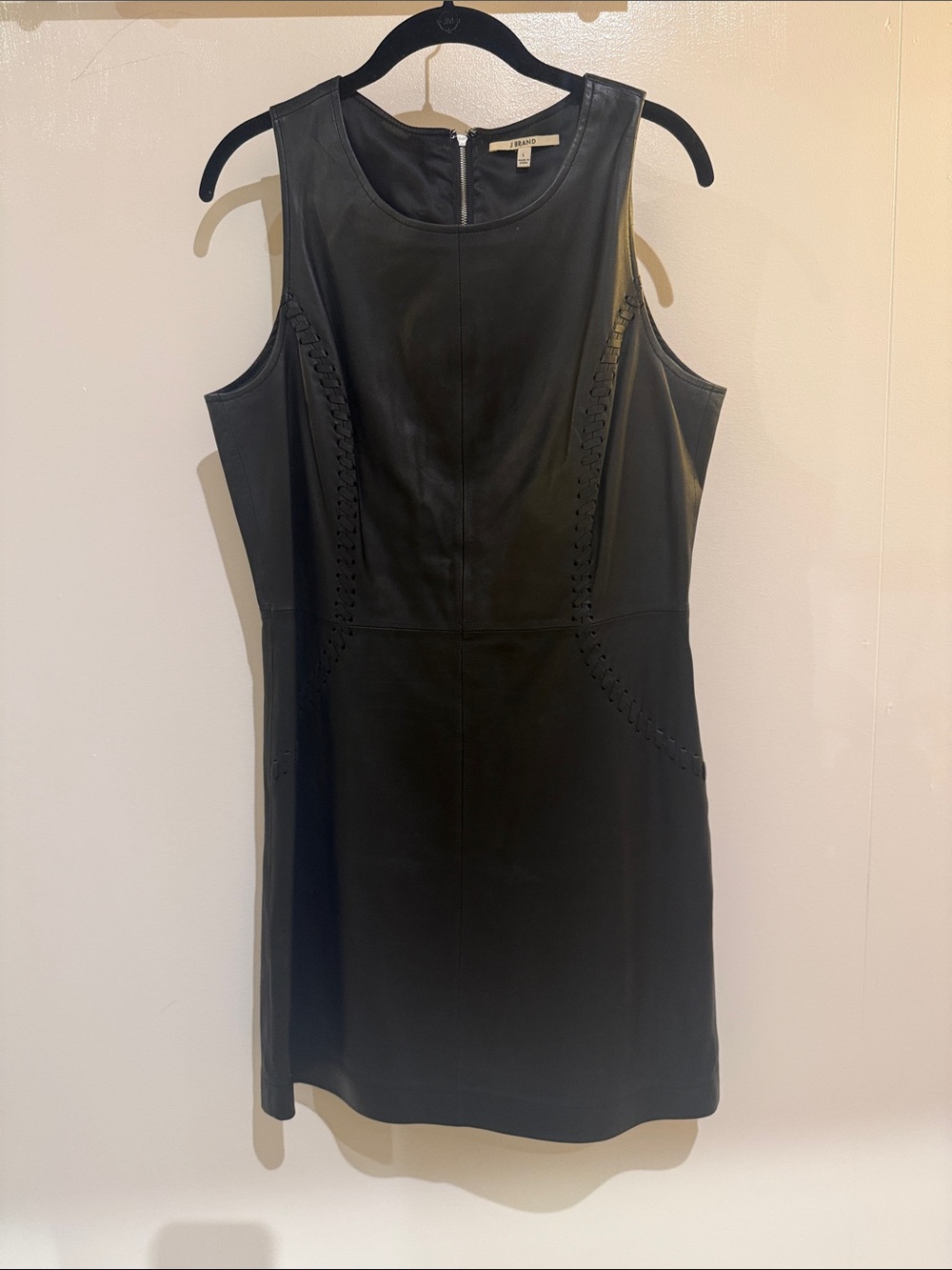 J Brand Black Sleeveless Leather Mini Dress with Stitch Detail
